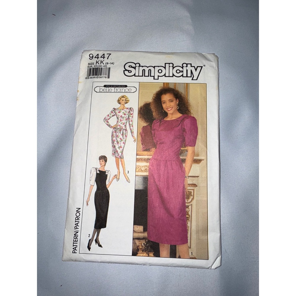 Simplicity 9447 Belle France Dress Sewing Pattern Size KK 8-14 Vintage 1989